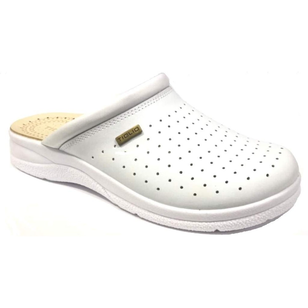 TIGLIO Ciabatte Sabot SANITARIE Uomo Art. 2030 Bianco Vera Pelle